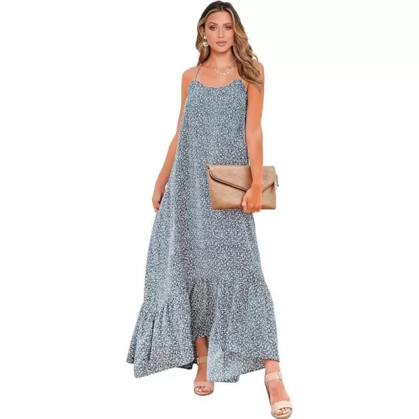 imageBTFBM Women Casual Summer Dresses 2023 Spaghetti Strap Sleeveless Sundress Print Ruffle Flowy Boho Beach Long Maxi DressPrint Floral Blue