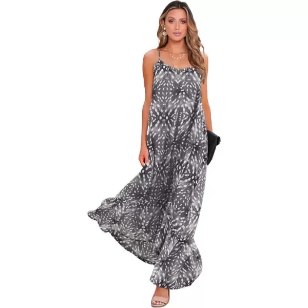 imageBTFBM Women Casual Summer Dresses 2023 Spaghetti Strap Sleeveless Sundress Print Ruffle Flowy Boho Beach Long Maxi DressPrint Grey