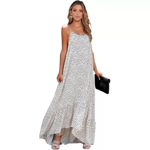 imageBTFBM Women Casual Summer Dresses 2023 Spaghetti Strap Sleeveless Sundress Print Ruffle Flowy Boho Beach Long Maxi DressPrint White