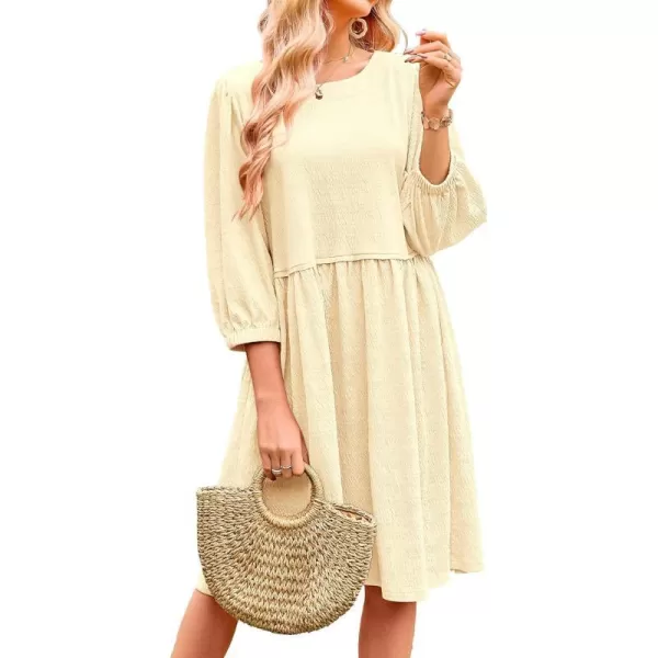 imageBTFBM Women Casual Summer Dresses 2024 Crew Neck 34 Puff Sleeve Tunic Dress Textured Loose Flowy Mini Babydoll DressSolid Light Yellow