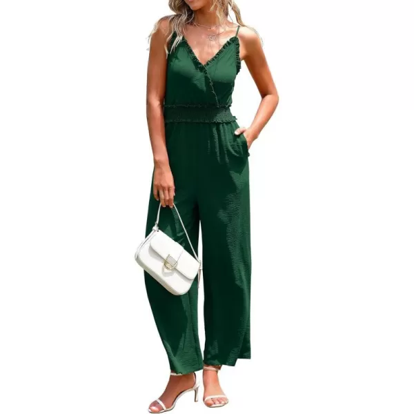 imageBTFBM Women Casual Summer Jumpsuits 2023 Sleeveless V Neck Spaghetti Strap Long Pants Rompers One Piece Jumpsuit OutfitsSolid Dark Green