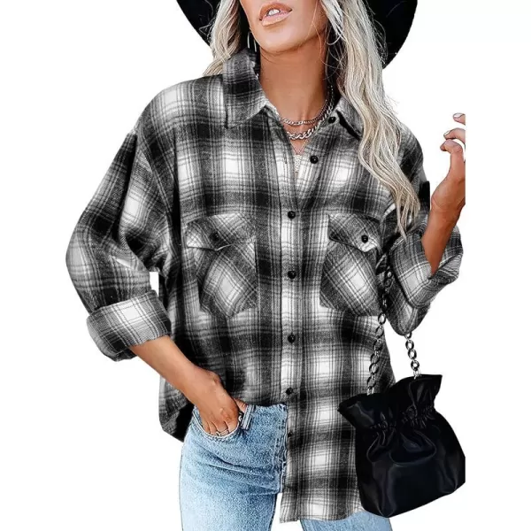 imageBTFBM Women Corduroy Shacket Jacket 2023 Long Sleeve Button Down Casual Plaid Flannel Shirts Boyfriend Fall Blouses TopsPlaid Black