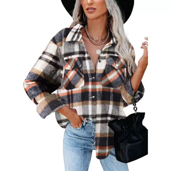 imageBTFBM Women Corduroy Shacket Jacket 2023 Long Sleeve Button Down Casual Plaid Flannel Shirts Boyfriend Fall Blouses TopsPlaid Print Dark Blue