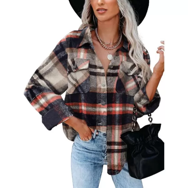 imageBTFBM Women Corduroy Shacket Jacket 2023 Long Sleeve Button Down Casual Plaid Flannel Shirts Boyfriend Fall Blouses TopsPlaid Print Khaki