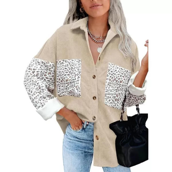 imageBTFBM Women Corduroy Shacket Jacket 2023 Long Sleeve Button Down Casual Plaid Flannel Shirts Boyfriend Fall Blouses TopsTurndown Apricot