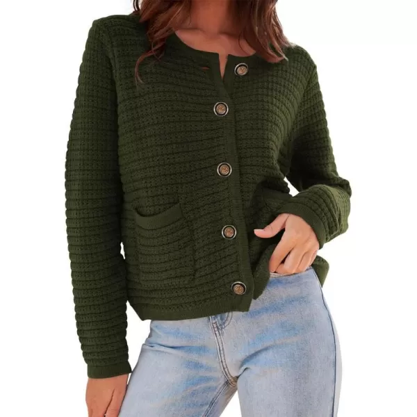 imageBTFBM Women Cropped Cardigan Sweaters Fall Fashion Button Down Long Sleeve Chunky Knit Open Front Sweater OuterwearSolid Army Green