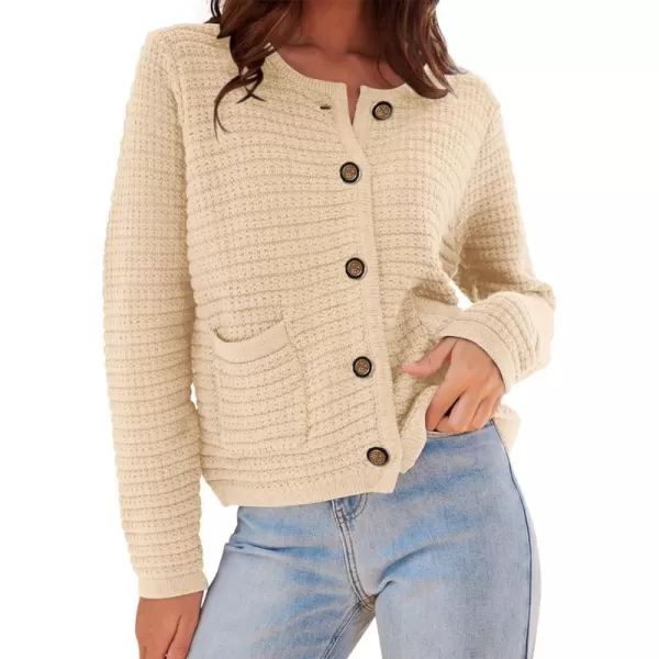 imageBTFBM Women Cropped Cardigan Sweaters Fall Fashion Button Down Long Sleeve Chunky Knit Open Front Sweater OuterwearSolid Beige