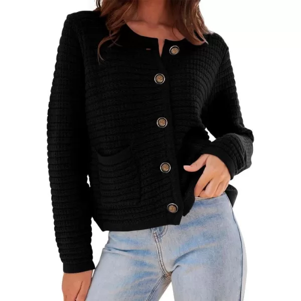 imageBTFBM Women Cropped Cardigan Sweaters Fall Fashion Button Down Long Sleeve Chunky Knit Open Front Sweater OuterwearSolid Black