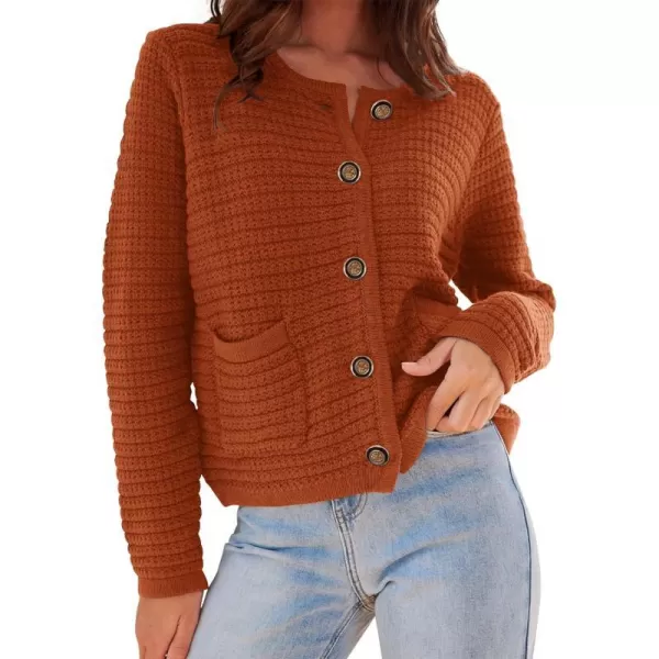 imageBTFBM Women Cropped Cardigan Sweaters Fall Fashion Button Down Long Sleeve Chunky Knit Open Front Sweater OuterwearSolid Caramel