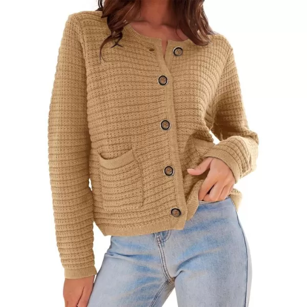 imageBTFBM Women Cropped Cardigan Sweaters Fall Fashion Button Down Long Sleeve Chunky Knit Open Front Sweater OuterwearSolid Khaki