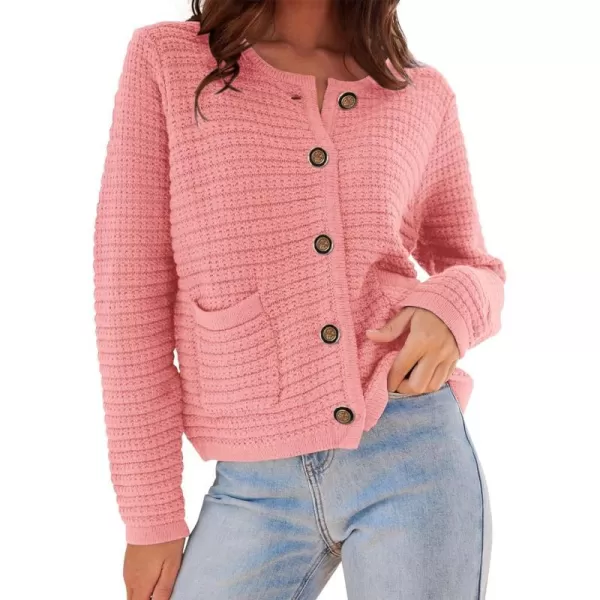 imageBTFBM Women Cropped Cardigan Sweaters Fall Fashion Button Down Long Sleeve Chunky Knit Open Front Sweater OuterwearSolid Pink