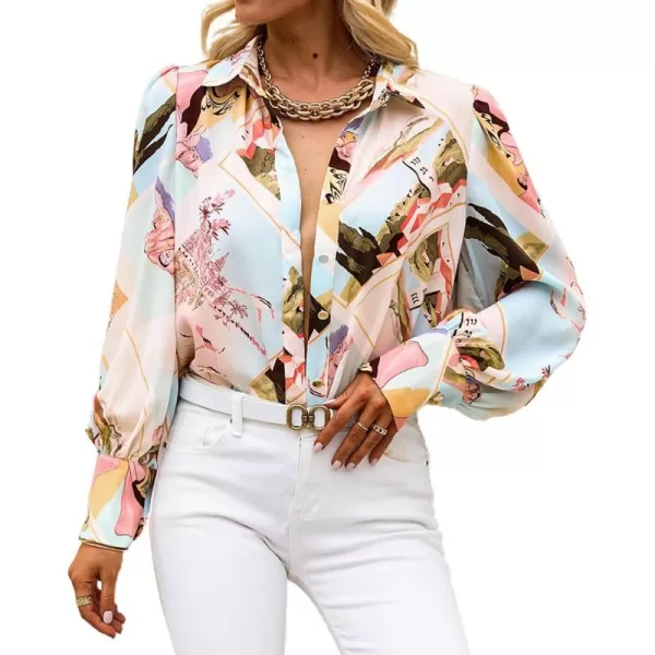 imageBTFBM Women Fashion Button Down Shirts Lapel V Neck Printed Boho Long Sleeve Blouses Dressy Casual Summer Spring TopsGraphic Print