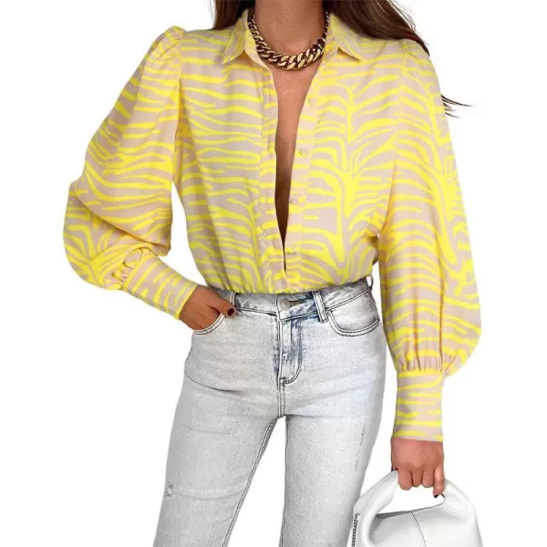 imageBTFBM Women Fashion Button Down Shirts Lapel V Neck Printed Boho Long Sleeve Blouses Dressy Casual Summer Spring TopsStriped Yellow