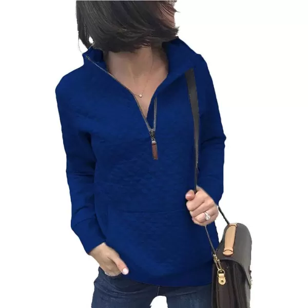 imageBTFBM Women Fashion Quilted Pattern Lightweight Zipper Long Sleeve Plain Casual Ladies Sweatshirts Pullovers Shirts TopsBlue