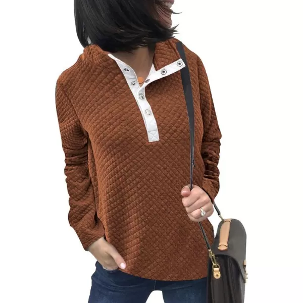 imageBTFBM Women Fashion Quilted Pattern Lightweight Zipper Long Sleeve Plain Casual Ladies Sweatshirts Pullovers Shirts TopsButtons Khaki