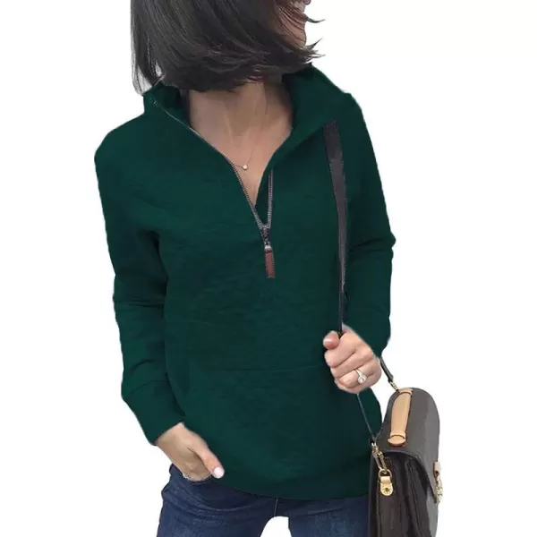 imageBTFBM Women Fashion Quilted Pattern Lightweight Zipper Long Sleeve Plain Casual Ladies Sweatshirts Pullovers Shirts TopsDark Green