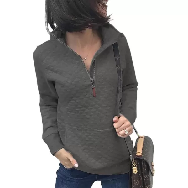 imageBTFBM Women Fashion Quilted Pattern Lightweight Zipper Long Sleeve Plain Casual Ladies Sweatshirts Pullovers Shirts TopsDark Grey