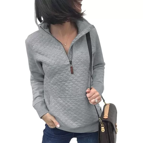 imageBTFBM Women Fashion Quilted Pattern Lightweight Zipper Long Sleeve Plain Casual Ladies Sweatshirts Pullovers Shirts TopsLight Grey