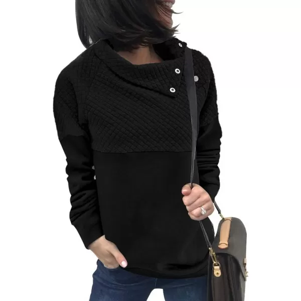 imageBTFBM Women Fashion Quilted Pattern Lightweight Zipper Long Sleeve Plain Casual Ladies Sweatshirts Pullovers Shirts TopsOblique Black