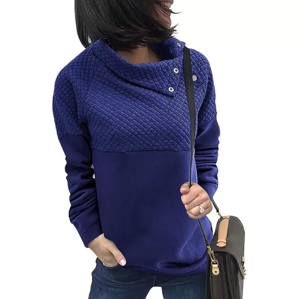 imageBTFBM Women Fashion Quilted Pattern Lightweight Zipper Long Sleeve Plain Casual Ladies Sweatshirts Pullovers Shirts TopsOblique Blue
