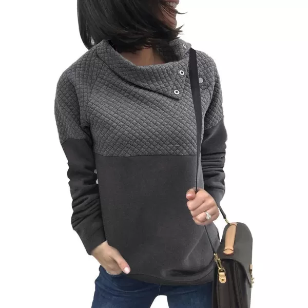 imageBTFBM Women Fashion Quilted Pattern Lightweight Zipper Long Sleeve Plain Casual Ladies Sweatshirts Pullovers Shirts TopsOblique Dark Grey