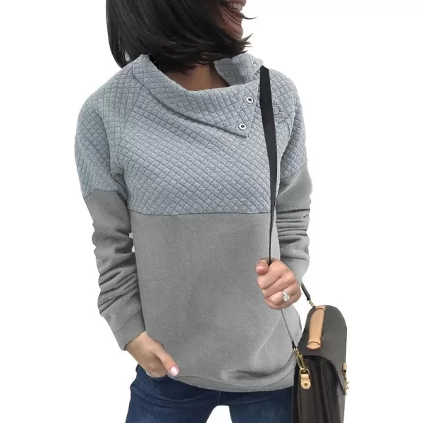 imageBTFBM Women Fashion Quilted Pattern Lightweight Zipper Long Sleeve Plain Casual Ladies Sweatshirts Pullovers Shirts TopsOblique Light Grey