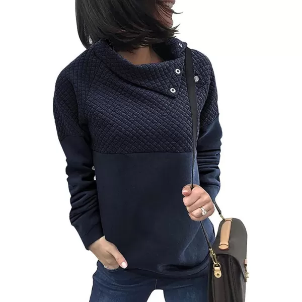 imageBTFBM Women Fashion Quilted Pattern Lightweight Zipper Long Sleeve Plain Casual Ladies Sweatshirts Pullovers Shirts TopsOblique Navy