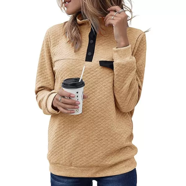 imageBTFBM Women Fashion Quilted Pattern Lightweight Zipper Long Sleeve Plain Casual Ladies Sweatshirts Pullovers Shirts TopsPure Apricot