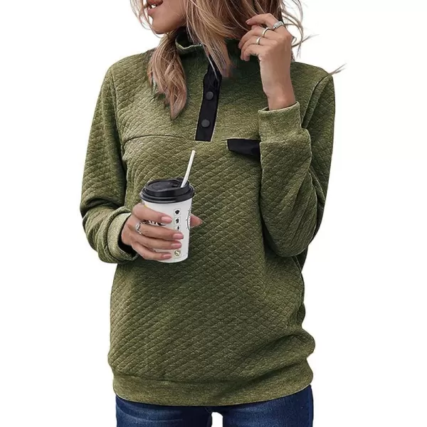 imageBTFBM Women Fashion Quilted Pattern Lightweight Zipper Long Sleeve Plain Casual Ladies Sweatshirts Pullovers Shirts TopsPure Army Green