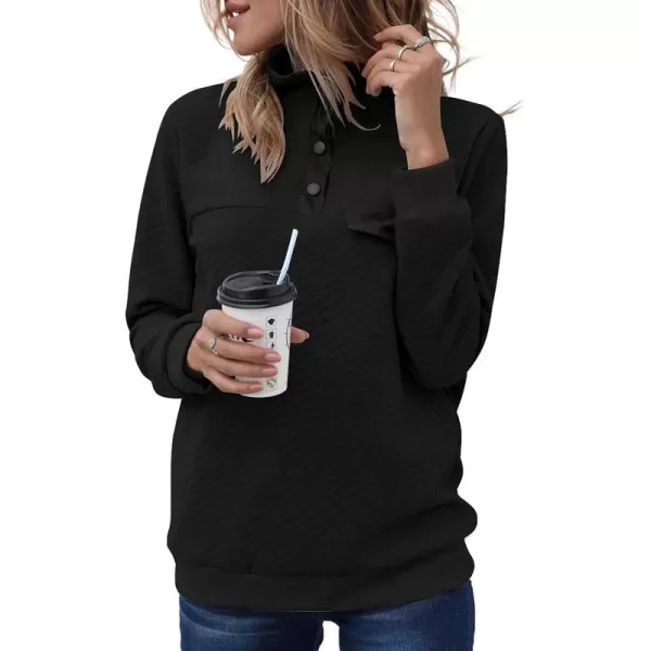 imageBTFBM Women Fashion Quilted Pattern Lightweight Zipper Long Sleeve Plain Casual Ladies Sweatshirts Pullovers Shirts TopsPure Black