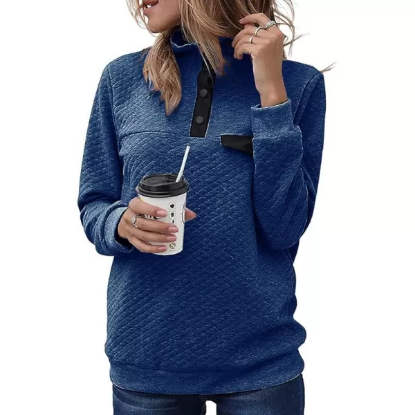 imageBTFBM Women Fashion Quilted Pattern Lightweight Zipper Long Sleeve Plain Casual Ladies Sweatshirts Pullovers Shirts TopsPure Bright Blue