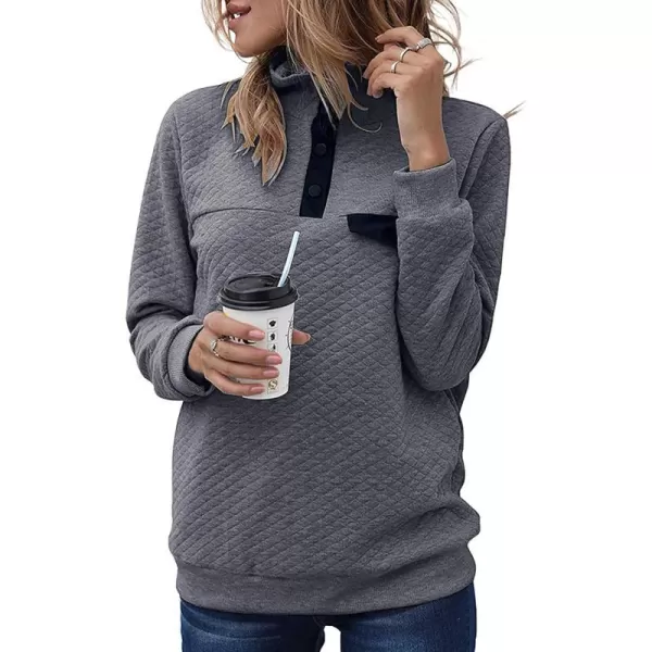 imageBTFBM Women Fashion Quilted Pattern Lightweight Zipper Long Sleeve Plain Casual Ladies Sweatshirts Pullovers Shirts TopsPure Dark Grey