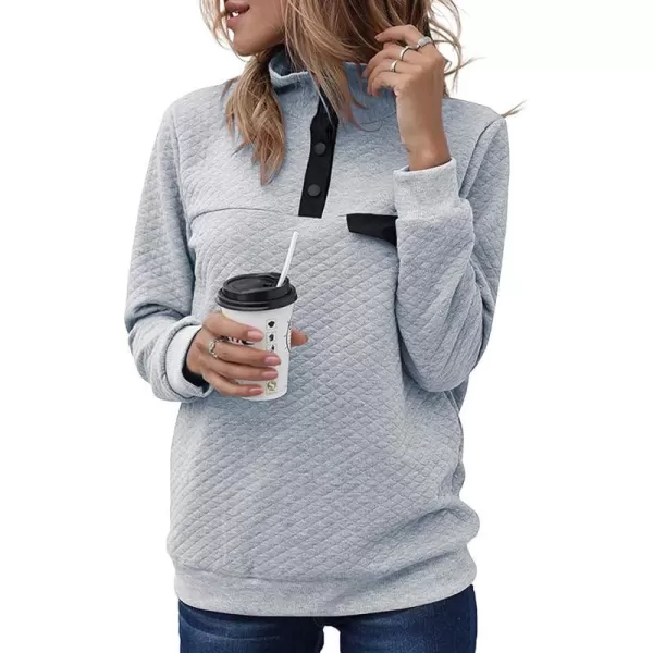 imageBTFBM Women Fashion Quilted Pattern Lightweight Zipper Long Sleeve Plain Casual Ladies Sweatshirts Pullovers Shirts TopsPure Grey