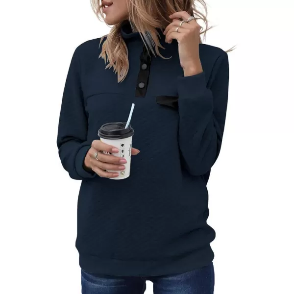 imageBTFBM Women Fashion Quilted Pattern Lightweight Zipper Long Sleeve Plain Casual Ladies Sweatshirts Pullovers Shirts TopsPure Navy