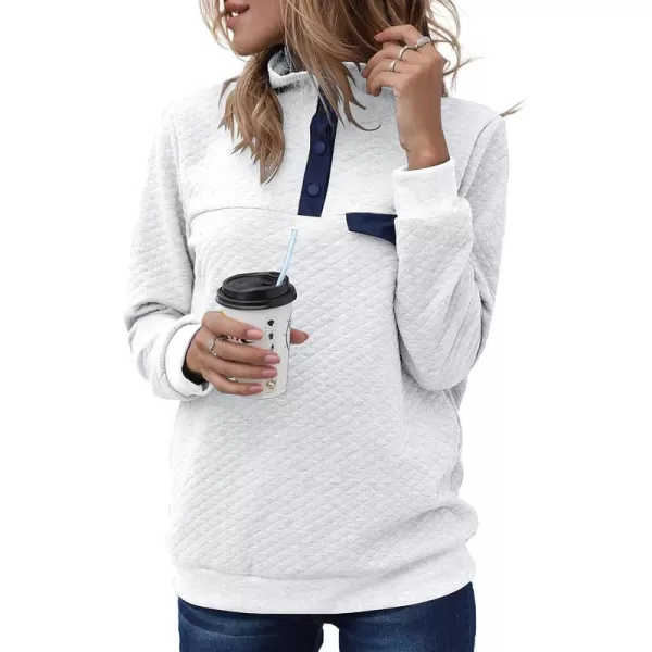 imageBTFBM Women Fashion Quilted Pattern Lightweight Zipper Long Sleeve Plain Casual Ladies Sweatshirts Pullovers Shirts TopsPure White