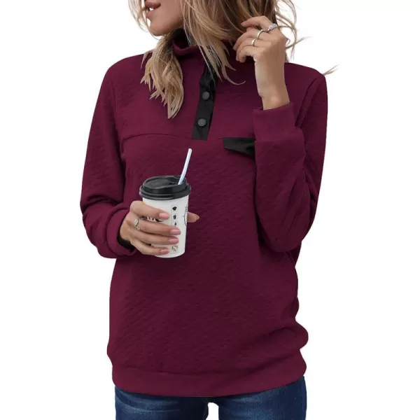 imageBTFBM Women Fashion Quilted Pattern Lightweight Zipper Long Sleeve Plain Casual Ladies Sweatshirts Pullovers Shirts TopsPure Wine Red