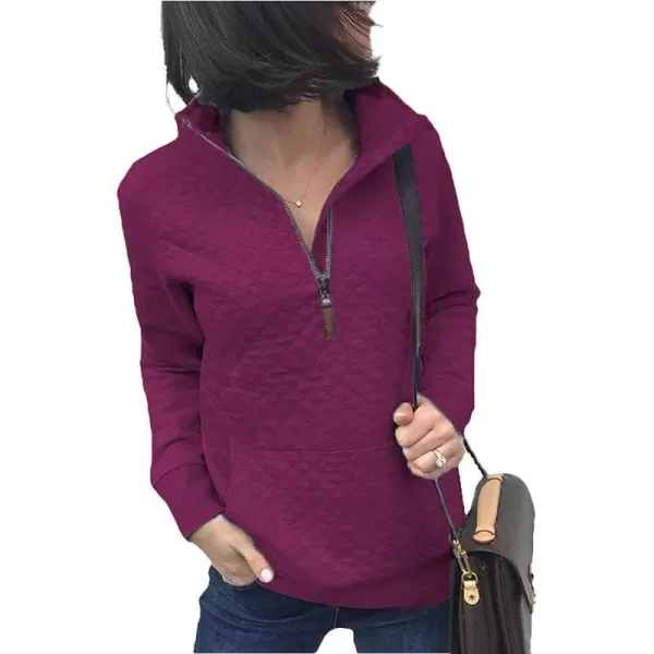 imageBTFBM Women Fashion Quilted Pattern Lightweight Zipper Long Sleeve Plain Casual Ladies Sweatshirts Pullovers Shirts TopsPurple Red