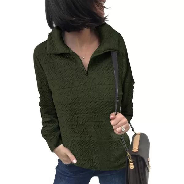 imageBTFBM Women Fashion Quilted Pattern Lightweight Zipper Long Sleeve Plain Casual Ladies Sweatshirts Pullovers Shirts TopsWhite and Army Green