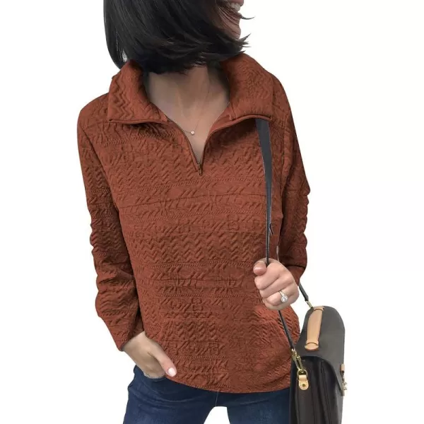 imageBTFBM Women Fashion Quilted Pattern Lightweight Zipper Long Sleeve Plain Casual Ladies Sweatshirts Pullovers Shirts TopsWhite and Brick Red