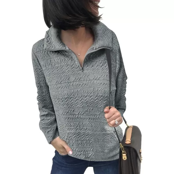 imageBTFBM Women Fashion Quilted Pattern Lightweight Zipper Long Sleeve Plain Casual Ladies Sweatshirts Pullovers Shirts TopsWhite and Grey