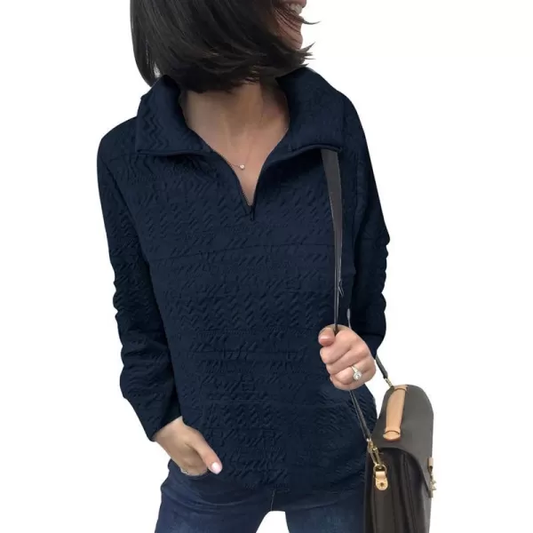 imageBTFBM Women Fashion Quilted Pattern Lightweight Zipper Long Sleeve Plain Casual Ladies Sweatshirts Pullovers Shirts TopsWhite and Navy
