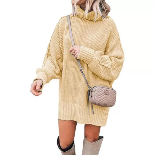 imageBTFBM Women Fashion Sweater Short Dress Long Sleeve Turtleneck Oversized Fall Winter Soft Chunky Knit Pullover SweatersSolid Apricot