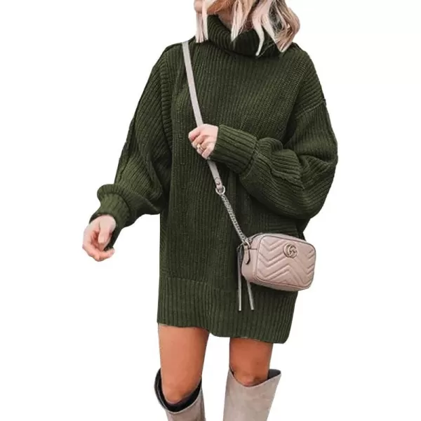 imageBTFBM Women Fashion Sweater Short Dress Long Sleeve Turtleneck Oversized Fall Winter Soft Chunky Knit Pullover SweatersSolid Army Green