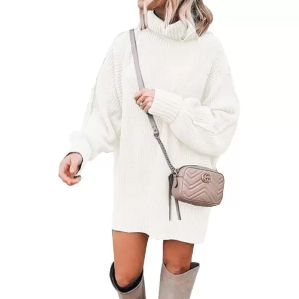 imageBTFBM Women Fashion Sweater Short Dress Long Sleeve Turtleneck Oversized Fall Winter Soft Chunky Knit Pullover SweatersSolid Beige White