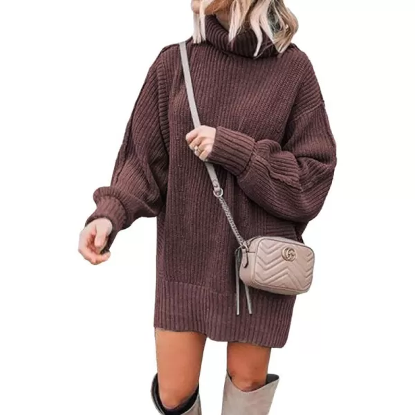 imageBTFBM Women Fashion Sweater Short Dress Long Sleeve Turtleneck Oversized Fall Winter Soft Chunky Knit Pullover SweatersSolid Coffee