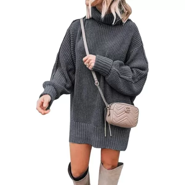 imageBTFBM Women Fashion Sweater Short Dress Long Sleeve Turtleneck Oversized Fall Winter Soft Chunky Knit Pullover SweatersSolid Grey
