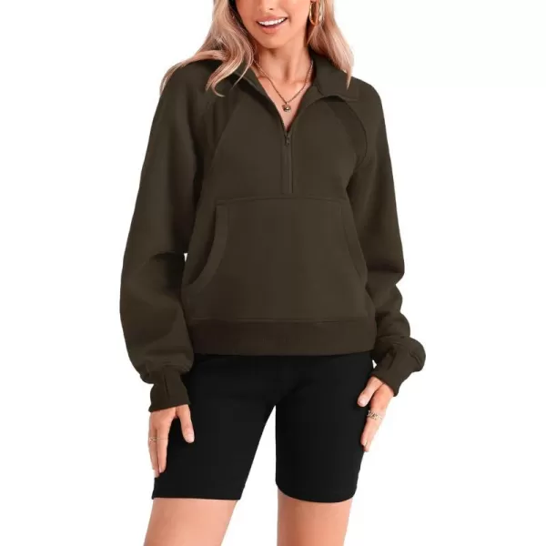 imageBTFBM Women Half Zip Pullover Sweatshirts Fall Winter Long Sleeve Fleece Lined Cropped Tops Sweater Pockets Thumb HoleSolid Army Green