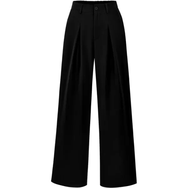 imageBTFBM Women High Waist Casual Wide Leg Long Palazzo Pants Button Down Loose Business Work Office Trousers with PocketsSolid Black