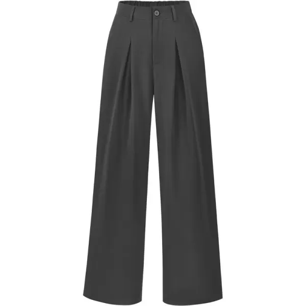 imageBTFBM Women High Waist Casual Wide Leg Long Palazzo Pants Button Down Loose Business Work Office Trousers with PocketsSolid Dark Grey