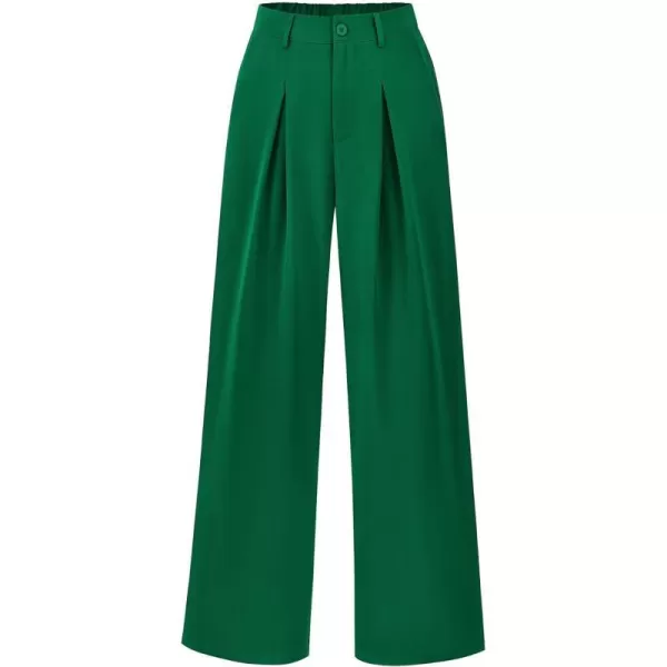 imageBTFBM Women High Waist Casual Wide Leg Long Palazzo Pants Button Down Loose Business Work Office Trousers with PocketsSolid Green